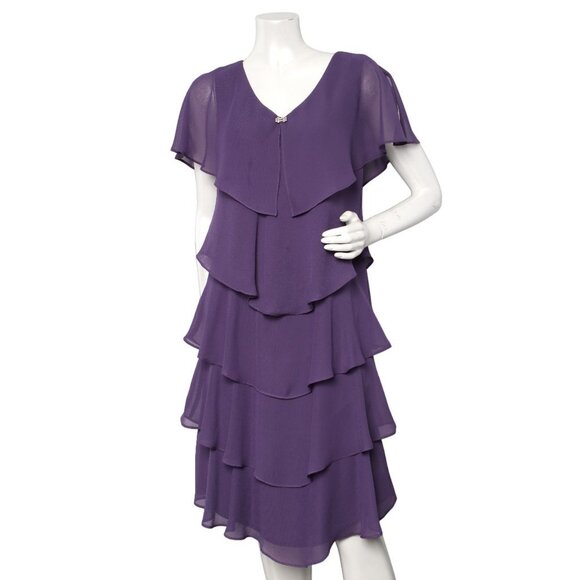 Patra Chiffon Tiered Dress Purple Violet Evening Wedding Party Rhinestones - Picture 12 of 12